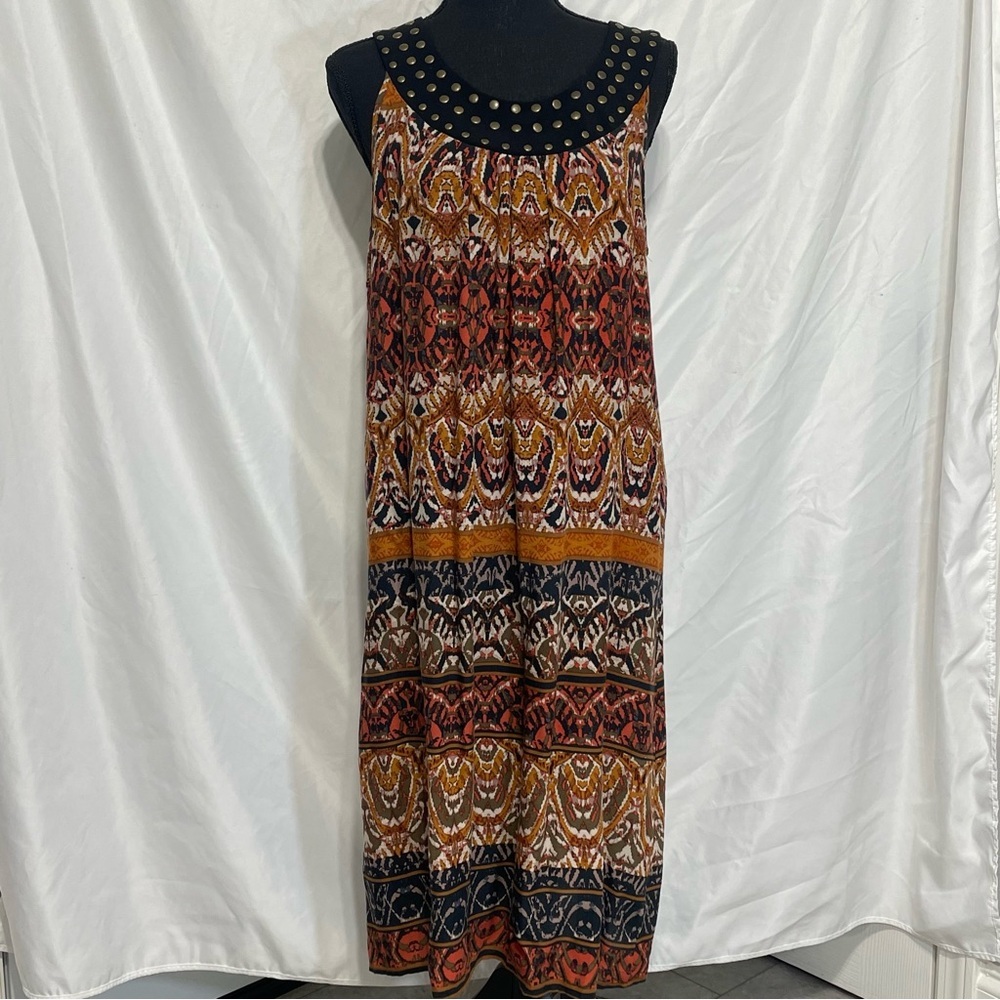 Elementz Bohemian Sleeveless Maxi Dress. Black rust . Bateau neck. Size M.